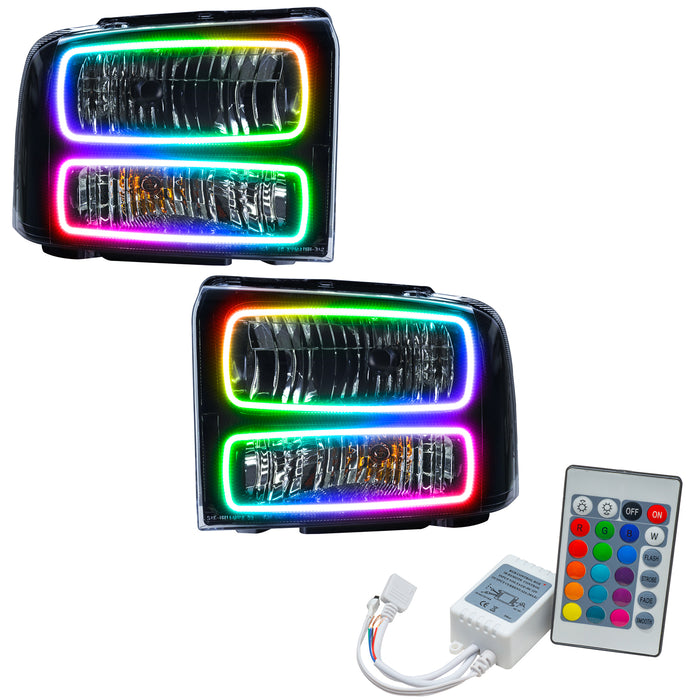 ORACLE 2005-2007 Ford F-250/350 SD Pre-Assembled Halo Headlights - (Black) - ColorSHIFT - with Simple Controller