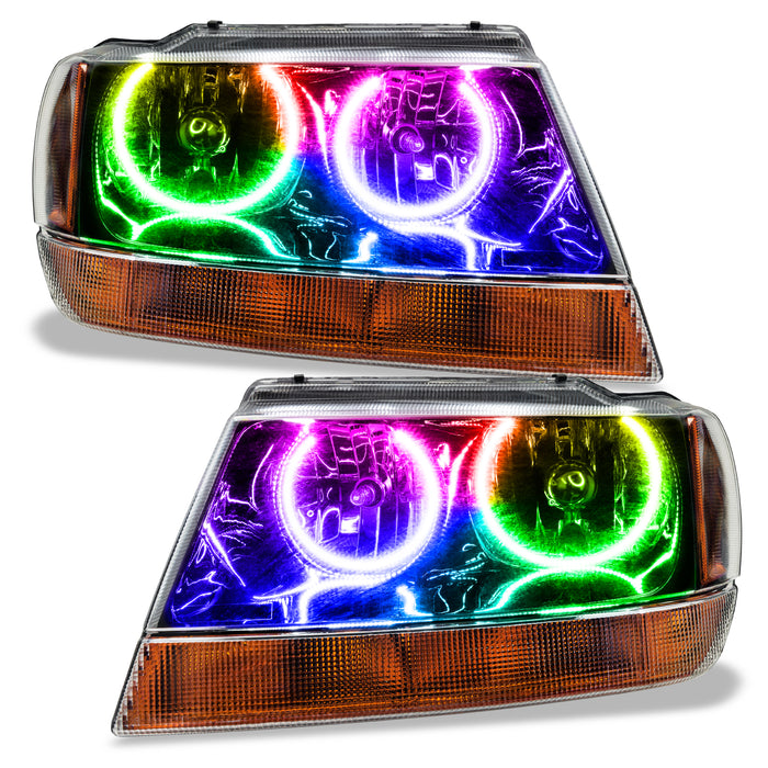 ORACLE 1999-2004 Jeep Grand Cherokee Pre-Assembled Halo Headlights - (Black) - ColorSHIFT - with No Controller