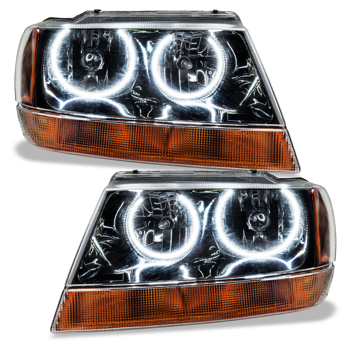 ORACLE 1999-2004 Jeep Grand Cherokee Pre-Assembled Halo Headlights - (Black) - ColorSHIFT - with No Controller