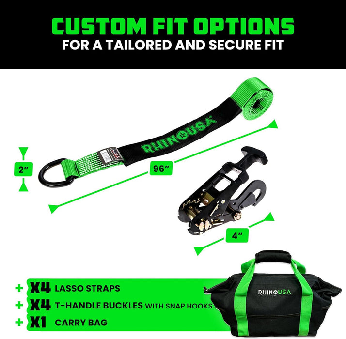 RHINO USA LASSO STRAPS; BASKET STRAPS - GREEN - SNAP HOOK