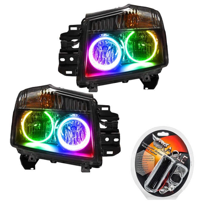 ORACLE 2008-2015 Nissan Titan Pre-Assembled Halo Headlights - ColorSHIFT - with RF Controller