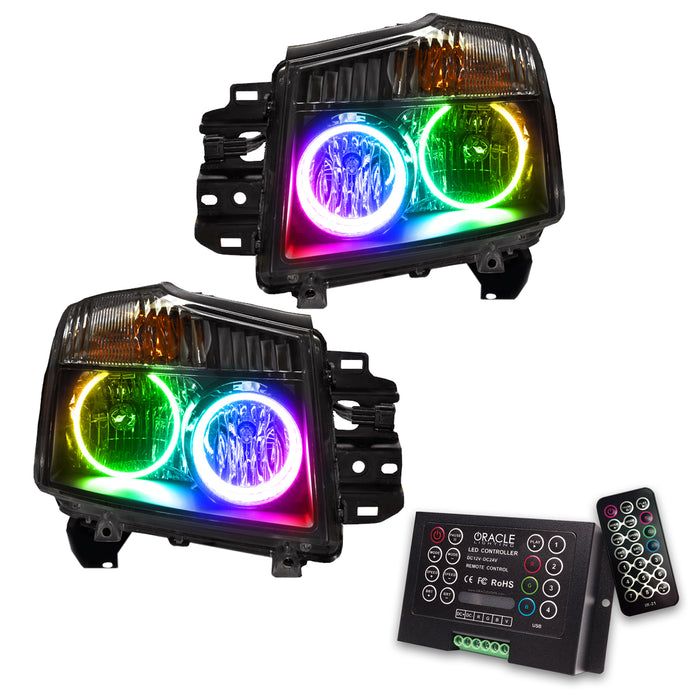 ORACLE 2008-2015 Nissan Titan Pre-Assembled Halo Headlights - ColorSHIFT - with 2.0 Controller