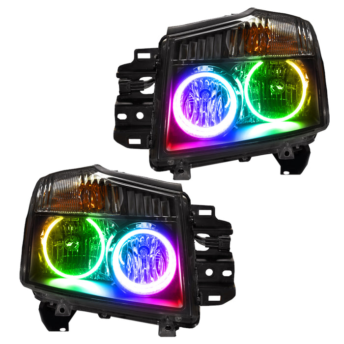 ORACLE 2008-2015 Nissan Titan Pre-Assembled Halo Headlights - ColorSHIFT - with No Controller