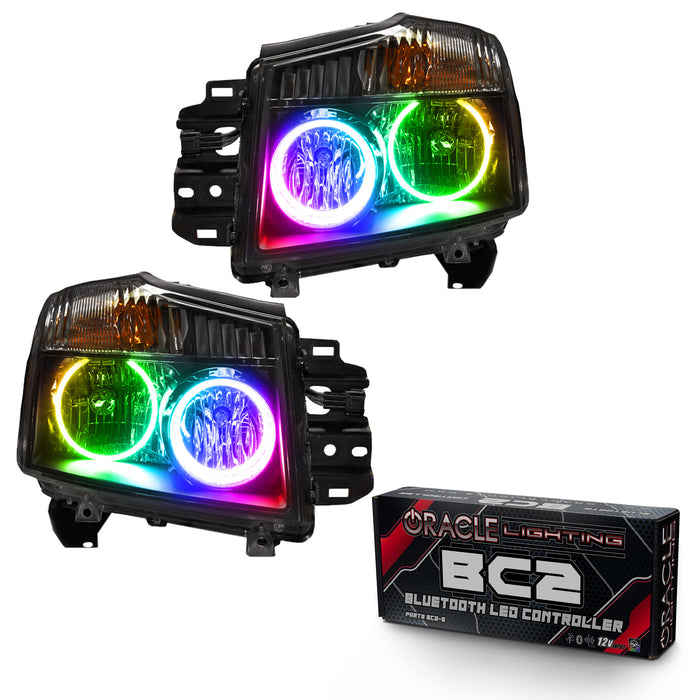 ORACLE 2008-2015 Nissan Titan Pre-Assembled Halo Headlights - ColorSHIFT - with BC2 Controller