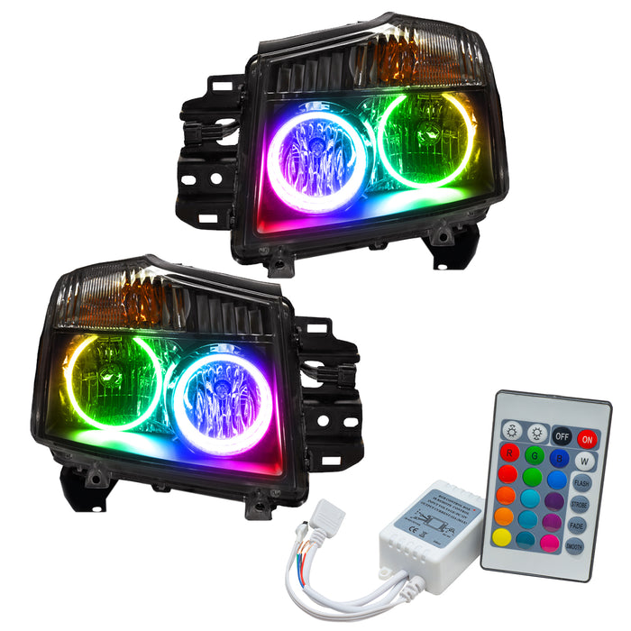 ORACLE 2008-2015 Nissan Titan Pre-Assembled Halo Headlights - ColorSHIFT - with Simple Controller
