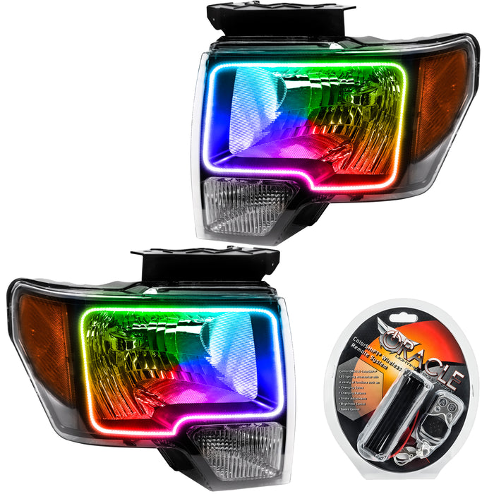 ORACLE 2009-2014 Ford F-150 Pre-Assembled Halo Headlights - (Chrome) - ColorSHIFT - with RF Controller
