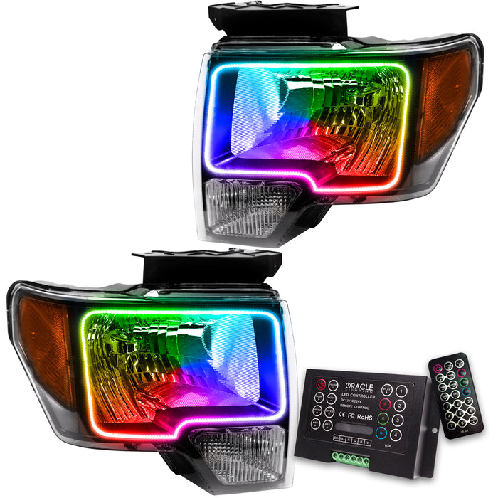 ORACLE 2009-2014 Ford F-150 Pre-Assembled Halo Headlights - (Chrome) - ColorSHIFT - with 2.0 Controller