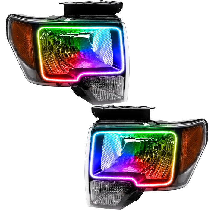 ORACLE 2009-2014 Ford F-150 Pre-Assembled Halo Headlights - (Chrome) - ColorSHIFT - with No Controller