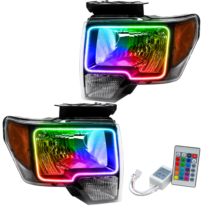 ORACLE 2009-2014 Ford F-150 Pre-Assembled Halo Headlights - (Chrome) - ColorSHIFT - with Simple Controller