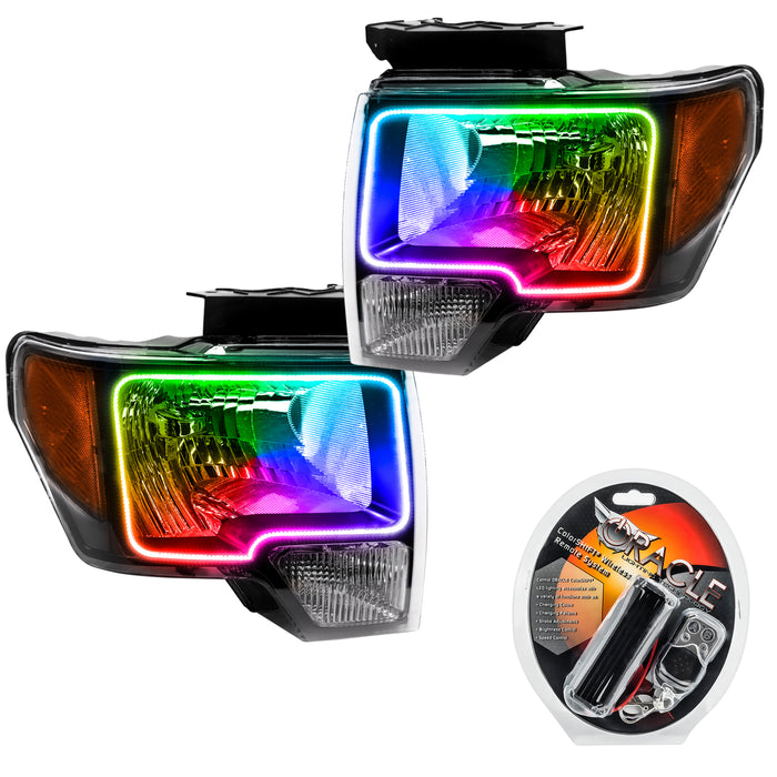 ORACLE 2009-2014 Ford F-150 Pre-Assembled Halo Headlights - (Black) - ColorSHIFT - with RF Controller