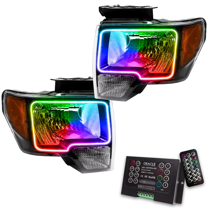 ORACLE 2009-2014 Ford F-150 Pre-Assembled Halo Headlights - (Black) - ColorSHIFT - with 2.0 Controller