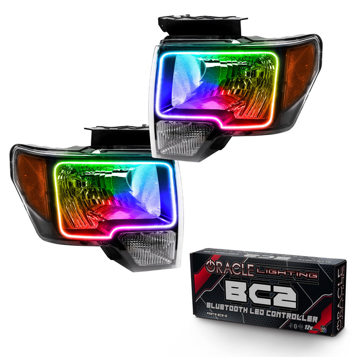 ORACLE 2009-2014 Ford F-150 Pre-Assembled Halo Headlights - (Black) - ColorSHIFT - with BC2 Controller