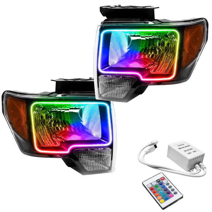 ORACLE 2009-2014 Ford F-150 Pre-Assembled Halo Headlights - (Black) - ColorSHIFT - with Simple Controller