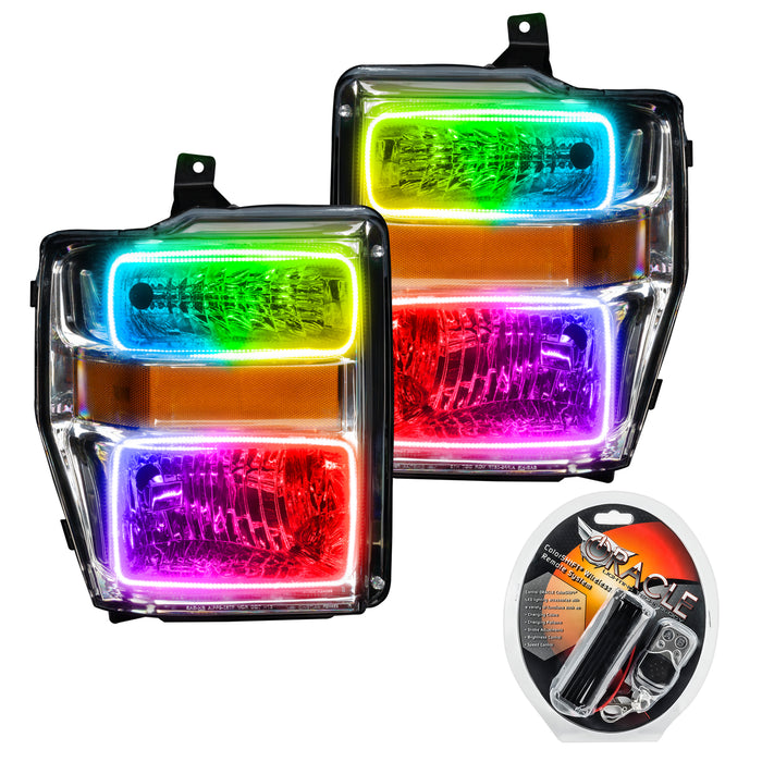 ORACLE 2008-2010 Ford F-250/350 SD Pre-Assembled Halo Headlights - (Chrome) - ColorSHIFT - with RF Controller
