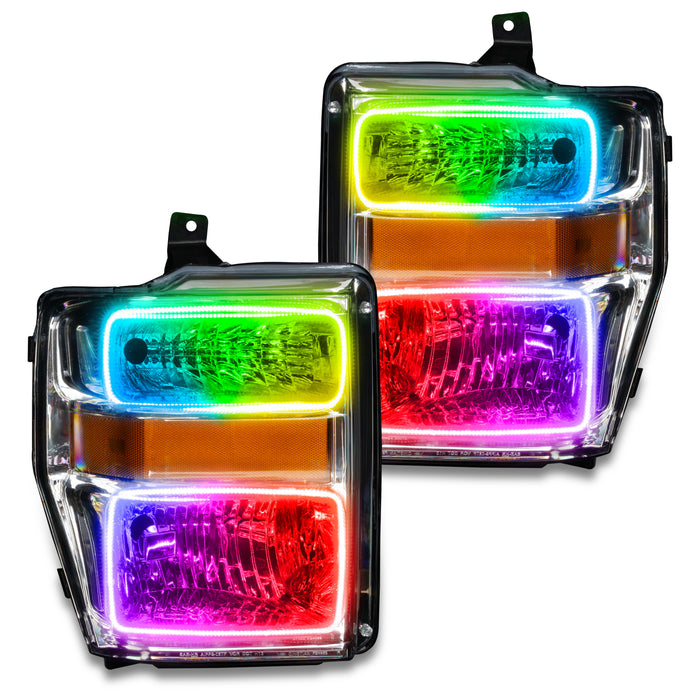 ORACLE 2008-2010 Ford F-250/350 SD Pre-Assembled Halo Headlights - (Chrome) - ColorSHIFT - with No Controller