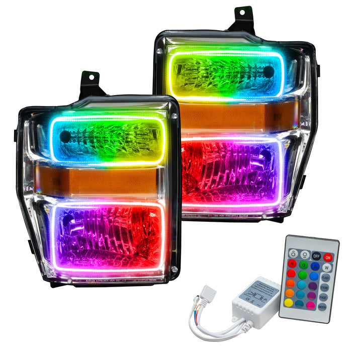 ORACLE 2008-2010 Ford F-250/350 SD Pre-Assembled Halo Headlights - (Chrome) - ColorSHIFT - with Simple Controller