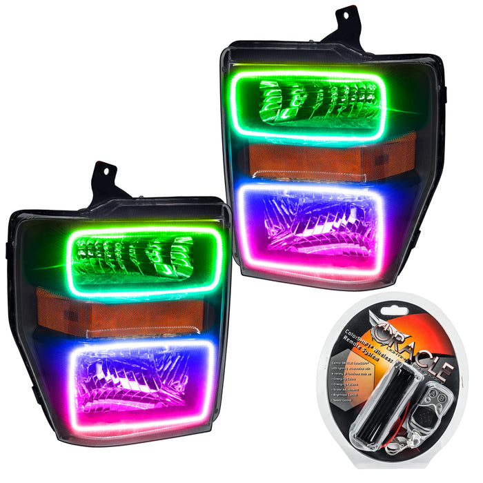 ORACLE 2008-2010 Ford F-250/350 SD Pre-Assembled Halo Headlights - (Black) - ColorSHIFT - with RF Controller