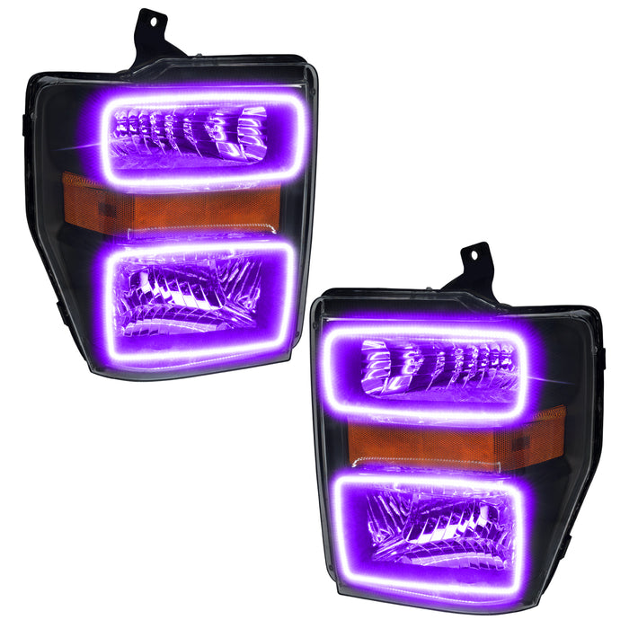 ORACLE 2008-2010 Ford F-250/350 SD Pre-Assembled Halo Headlights - (Black) - ColorSHIFT - with RF Controller