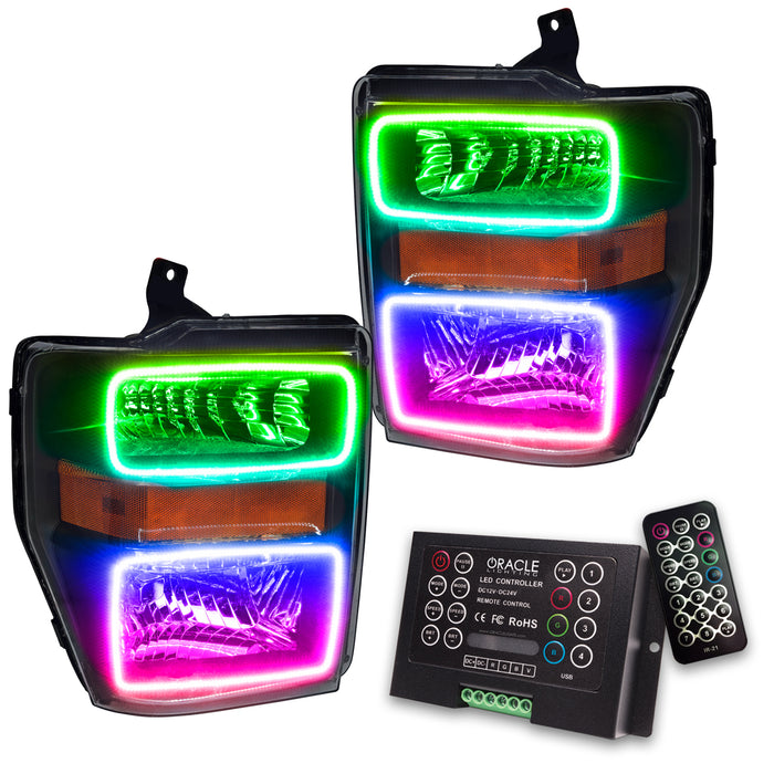 ORACLE 2008-2010 Ford F-250/350 SD Pre-Assembled Halo Headlights - (Black) - ColorSHIFT - with 2.0 Controller