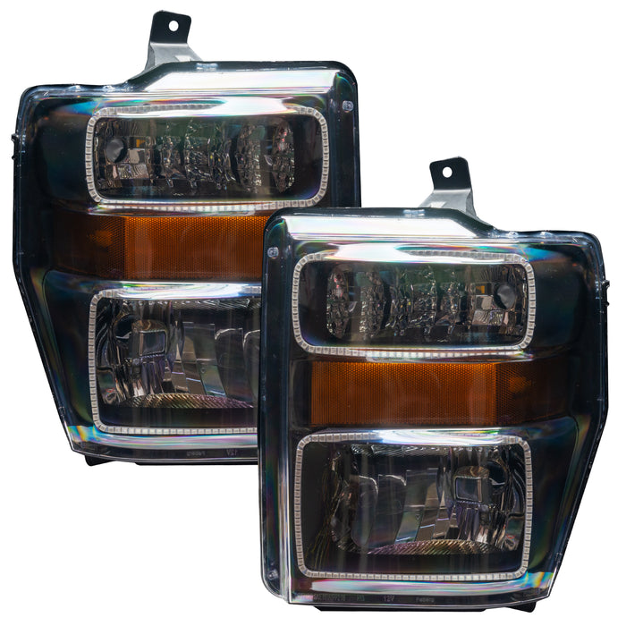 ORACLE 2008-2010 Ford F-250/350 SD Pre-Assembled Halo Headlights - (Black) - ColorSHIFT - with 2.0 Controller