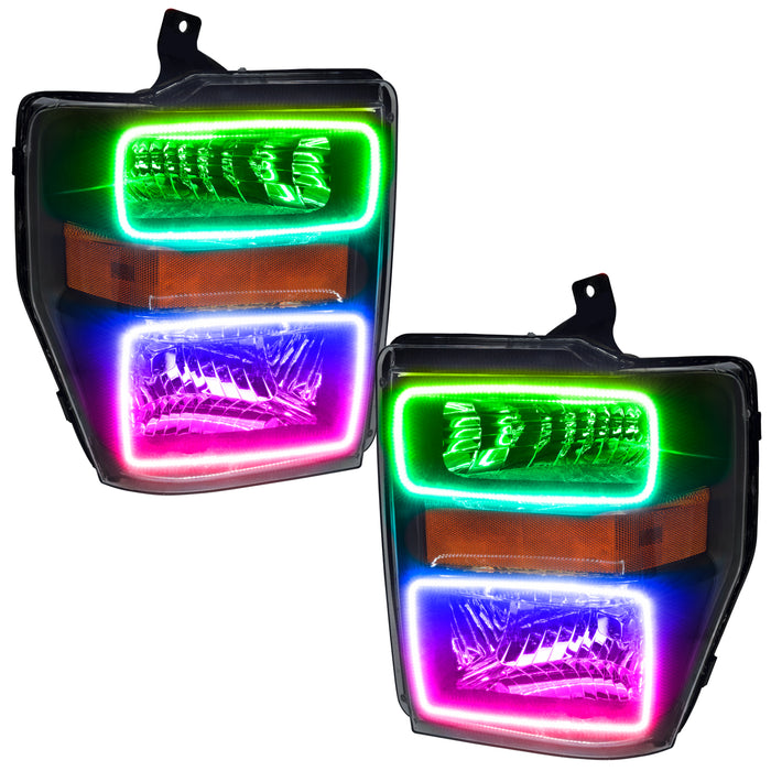 ORACLE 2008-2010 Ford F-250/350 SD Pre-Assembled Halo Headlights - (Black) - ColorSHIFT - with No Controller