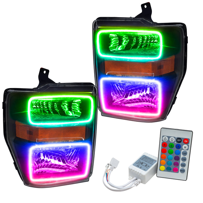 ORACLE 2008-2010 Ford F-250/350 SD Pre-Assembled Halo Headlights - (Black) - ColorSHIFT - with Simple Controller