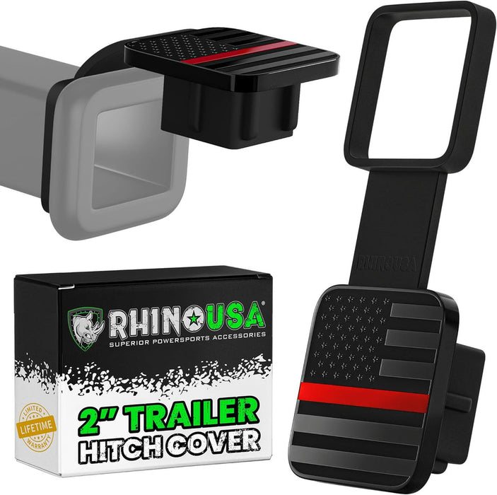 RHINO USA 2" AMERICAN FLAG HITCH COVER - BLACK & RED