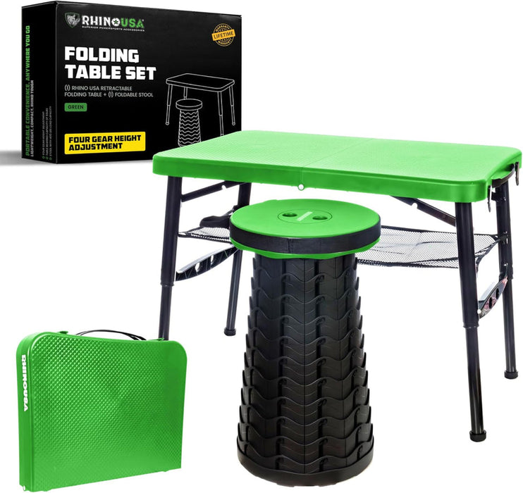 RHINO USA PORTABLE CAMPING TABLE AND STOOL (GREEN)