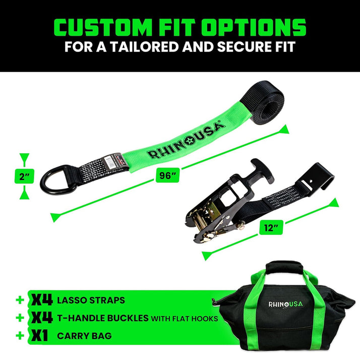 RHINO USA LASSO STRAPS; BASKET STRAPS - GREEN - FLAT HOOK