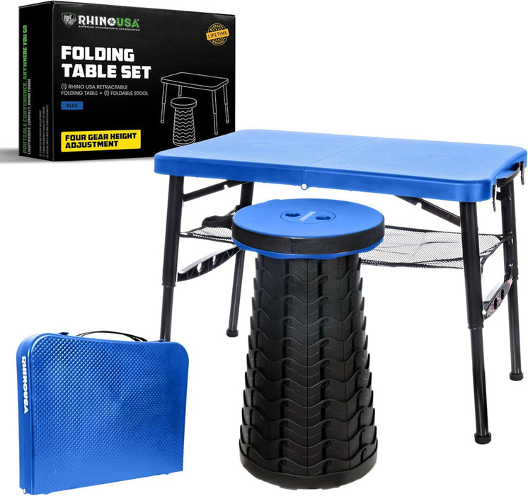 RHINO USA PORTABLE CAMPING TABLE AND STOOL (BLUE)