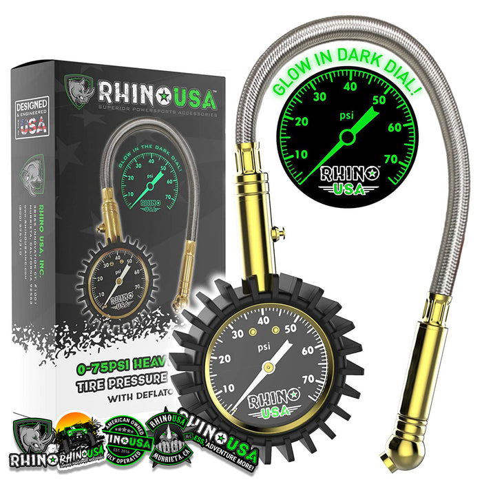 Rhino USA 75 PSI Analog Heavy Duty Tire Pressure Gauge | P/N GRLA-GAUGE-75