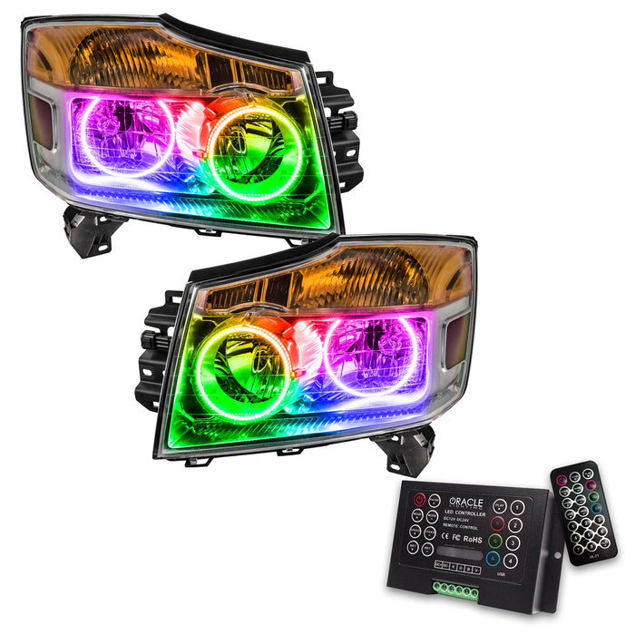 ORACLE 2008-2015 Nissan Armada Pre-Assembled Halo Headlights - ColorSHIFT - with 2.0 Controller