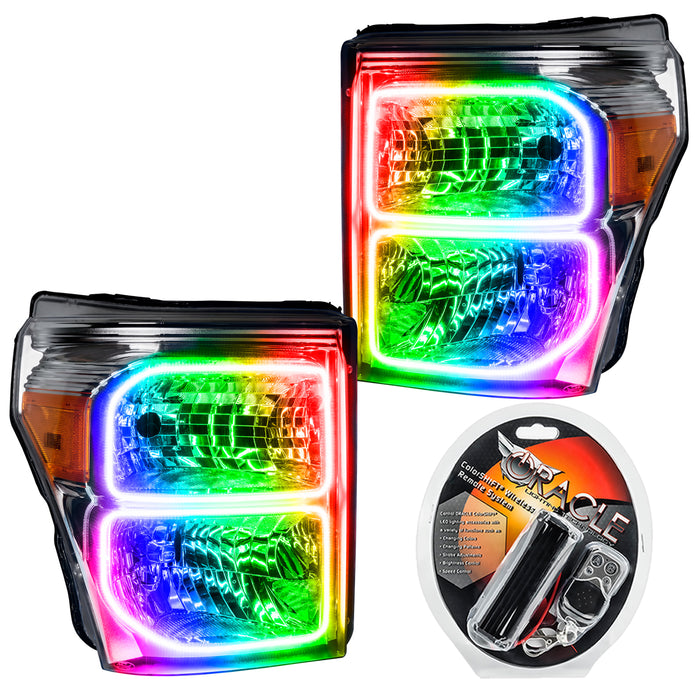 ORACLE 2011-2016 Ford F-250/350 SD Pre-Assembled Halo Headlights - (Chrome) - ColorSHIFT - with RF Controller