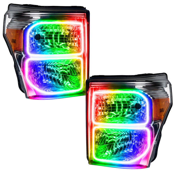 ORACLE 2011-2016 Ford F-250/350 SD Pre-Assembled Halo Headlights - (Chrome) - ColorSHIFT - with No Controller