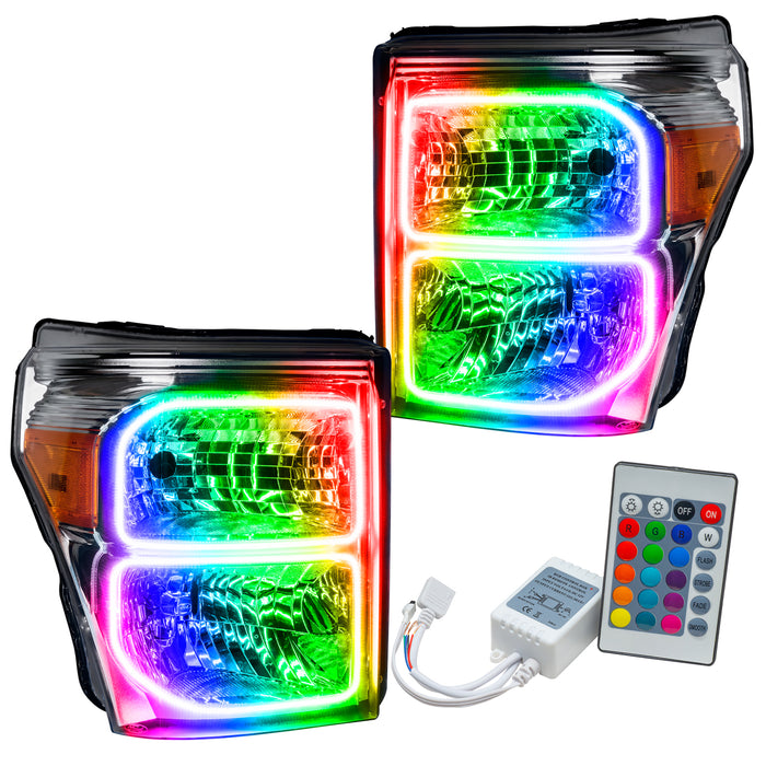 ORACLE 2011-2016 Ford F-250/350 SD Pre-Assembled Halo Headlights - (Chrome) - ColorSHIFT - with Simple Controller