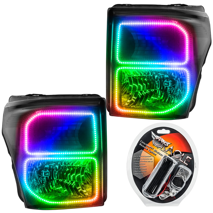 ORACLE 2011-2016 Ford F-250/350 SD Pre-Assembled Halo Headlights - (Black) - ColorSHIFT - with RF Controller