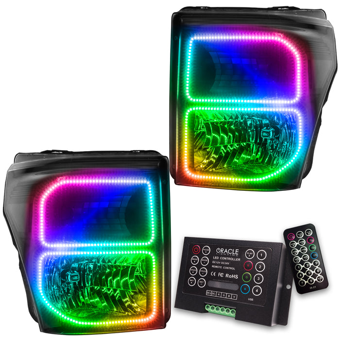 ORACLE 2011-2016 Ford F-250/350 SD Pre-Assembled Halo Headlights - (Black) - ColorSHIFT - with 2.0 Controller