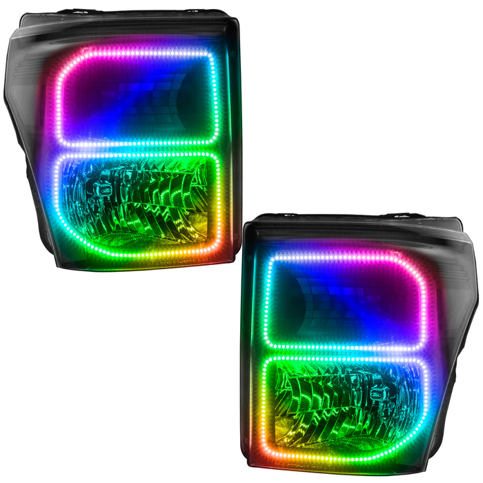 ORACLE 2011-2016 Ford F-250/350 SD Pre-Assembled Halo Headlights - (Black) - ColorSHIFT - with No Controller