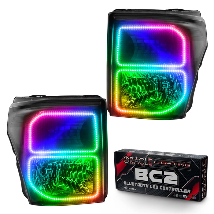 ORACLE 2011-2016 Ford F-250/350 SD Pre-Assembled Halo Headlights - (Black) - ColorSHIFT - with BC2 Controller
