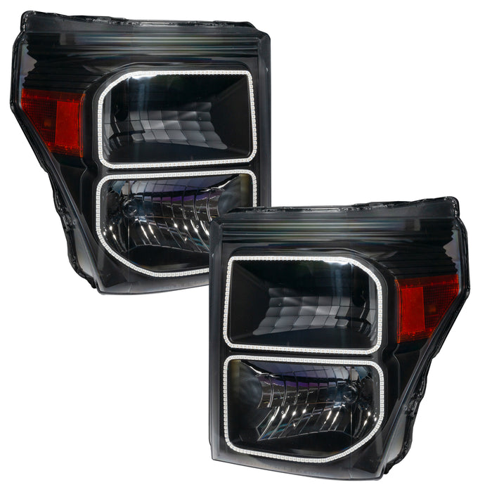 ORACLE 2011-2016 Ford F-250/350 SD Pre-Assembled Halo Headlights - (Black) - ColorSHIFT - with BC2 Controller