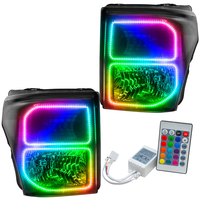 ORACLE 2011-2016 Ford F-250/350 SD Pre-Assembled Halo Headlights - (Black) - ColorSHIFT - with Simple Controller