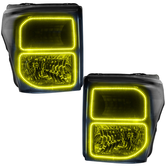 ORACLE 2011-2016 Ford F-250/350 SD Pre-Assembled Halo Headlights - (Black) - ColorSHIFT - with Simple Controller