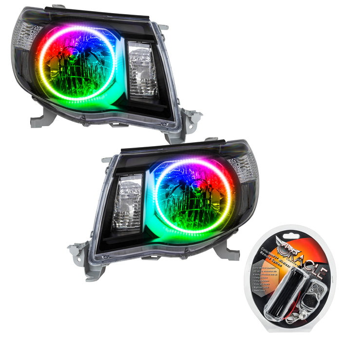 ORACLE 2005-2011 Toyota Tacoma Pre-Assembled Halo Headlights - (Black) - ColorSHIFT - with RF Controller