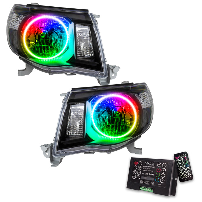 ORACLE 2005-2011 Toyota Tacoma Pre-Assembled Halo Headlights - (Black) - ColorSHIFT - with 2.0 Controller