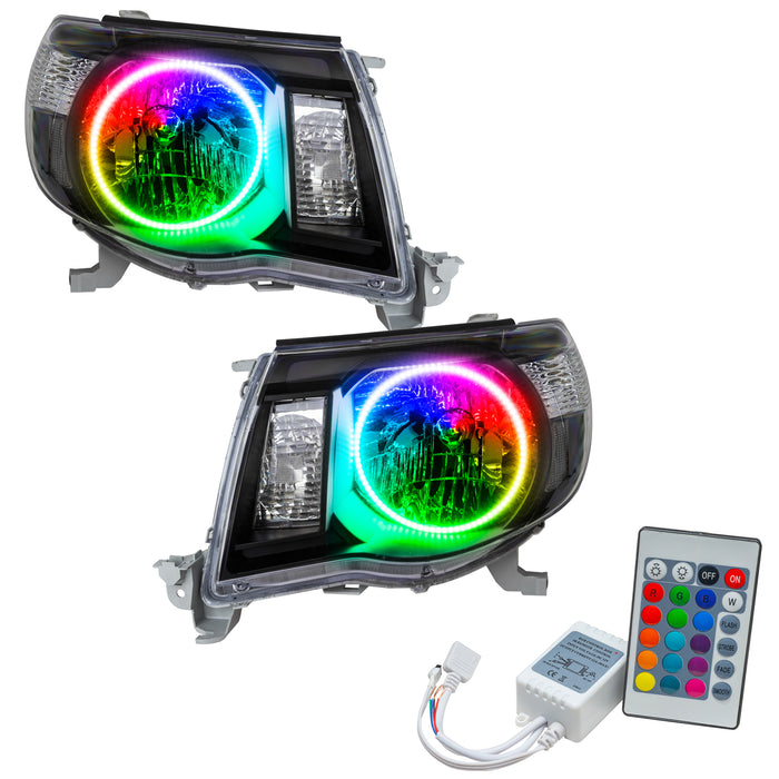 ORACLE 2005-2011 Toyota Tacoma Pre-Assembled Halo Headlights - (Black) - ColorSHIFT - with Simple Controller