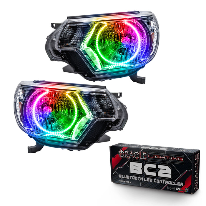 ORACLE 2012-2015 Toyota Tacoma Pre-Assembled Halo Headlights - (Chrome) - ColorSHIFT - with BC2 Controller