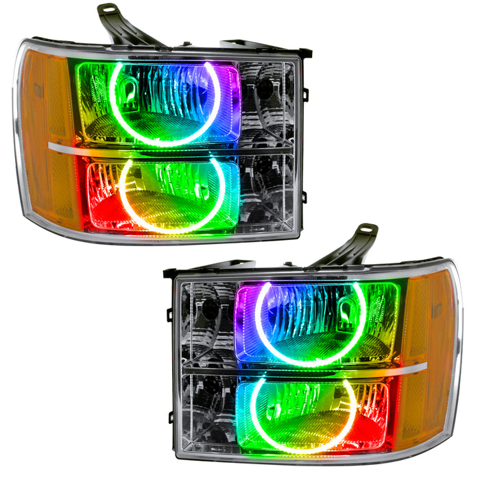 ORACLE 2007-2013 GMC Sierra Pre-Assembled Halo Headlights - (Round Ring) - ColorSHIFT - with RF Controller
