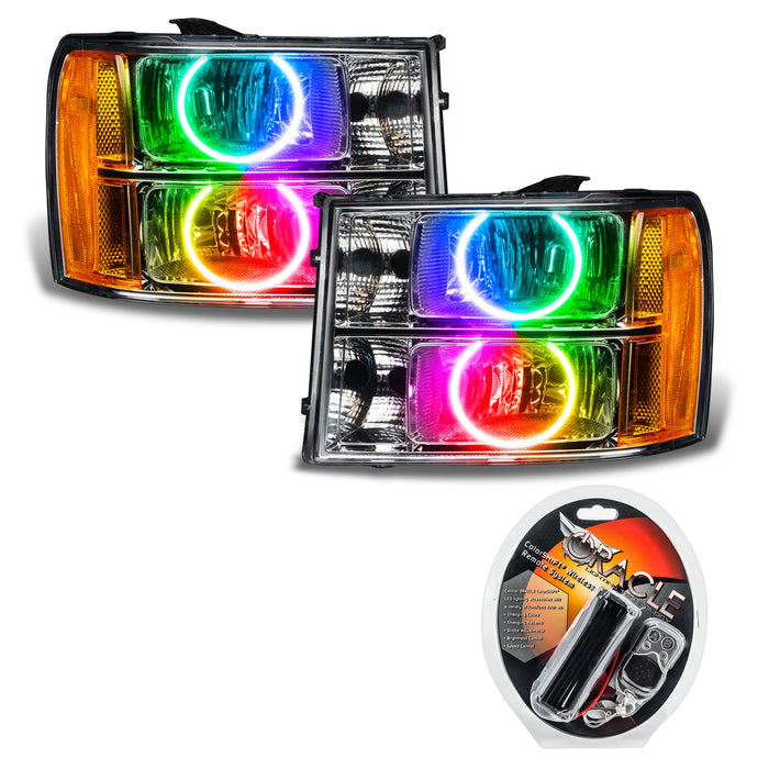 ORACLE 2007-2013 GMC Sierra Pre-Assembled Halo Headlights - (Round Ring) - ColorSHIFT - with RF Controller