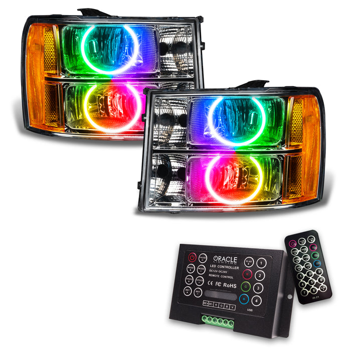 ORACLE 2007-2013 GMC Sierra Pre-Assembled Halo Headlights - (Round Ring) - ColorSHIFT - with 2.0 Controller