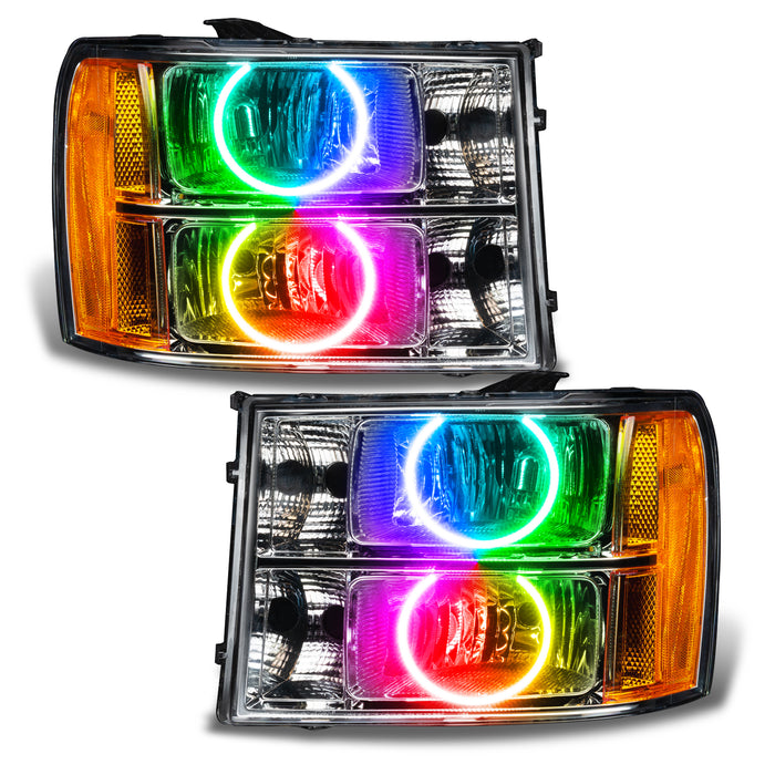 ORACLE 2007-2013 GMC Sierra Pre-Assembled Halo Headlights - (Round Ring) - ColorSHIFT - with No Controller